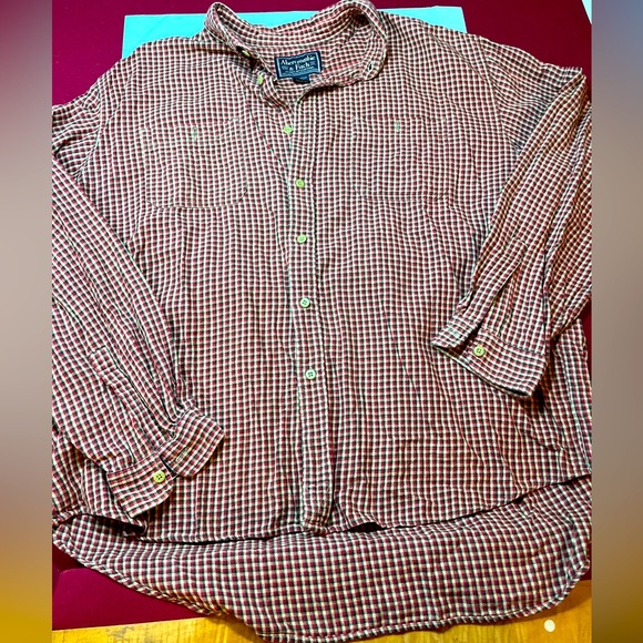 Y2K Abercrombie & Fitch men XL Red Tan checkered Shirt Long Sleeve Pocket Cotton - Picture 4 of 16